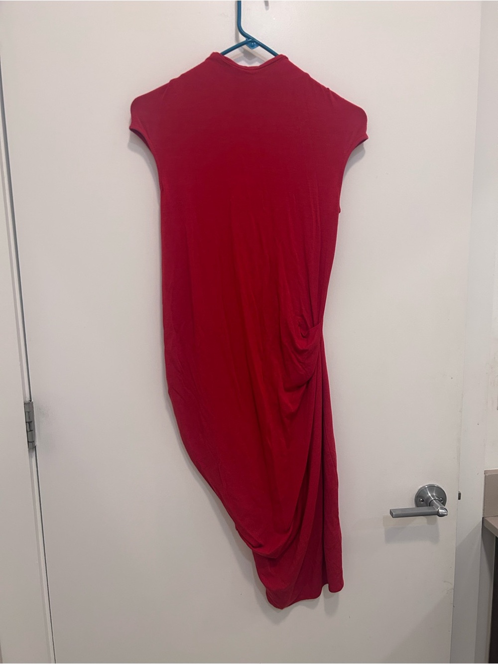 Helmut Lang Red Asymmetrical Draped Midi Dress